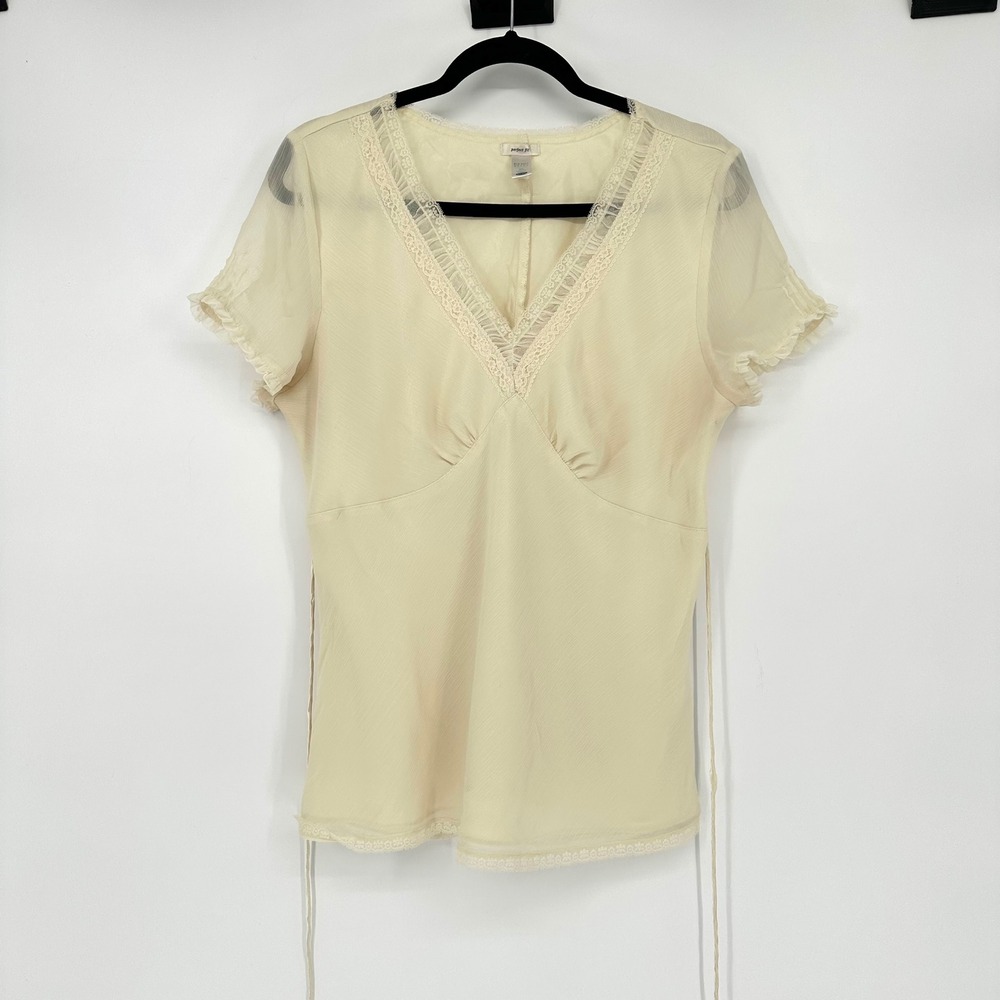 Y2K Old Navy Cream Ivory Lace Trim Cottage Feminine Dainty Blouse Perfect Fit XL